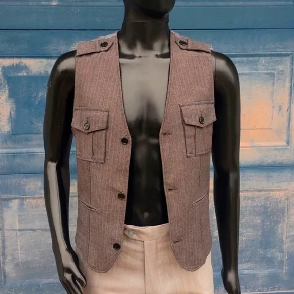 G by GUESS Men's Military Inspired herringbone Loaded Vest