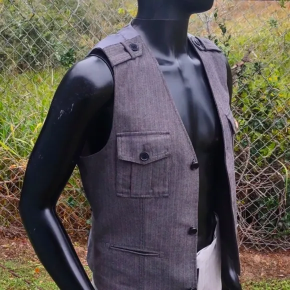 G by GUESS Men's Military Inspired herringbone Loaded Vest