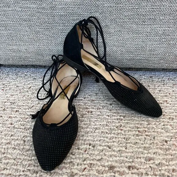 Gabor Black Studded Lace Up Flats Black Nubuck