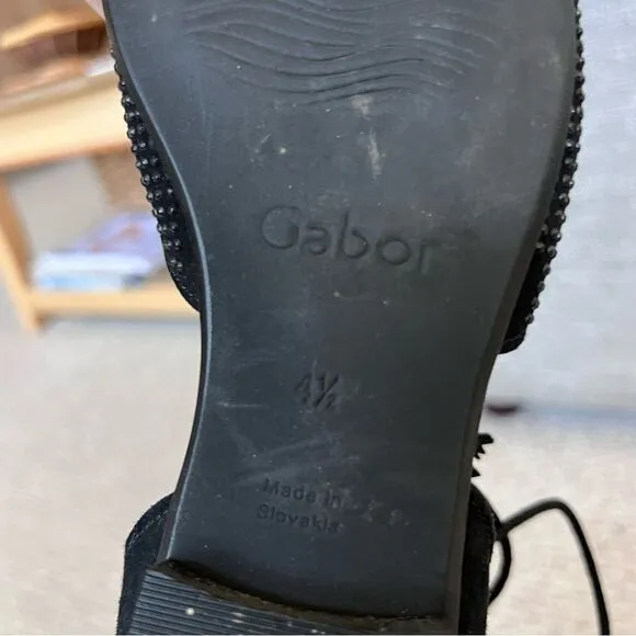 Gabor Black Studded Lace Up Flats Black Nubuck