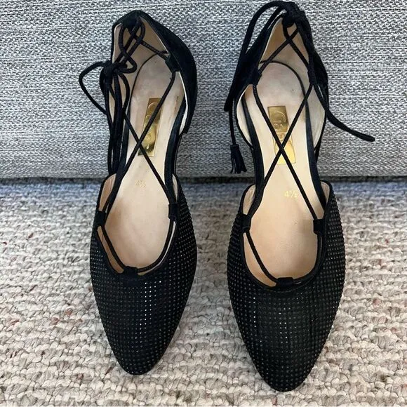 Gabor Black Studded Lace Up Flats Black Nubuck