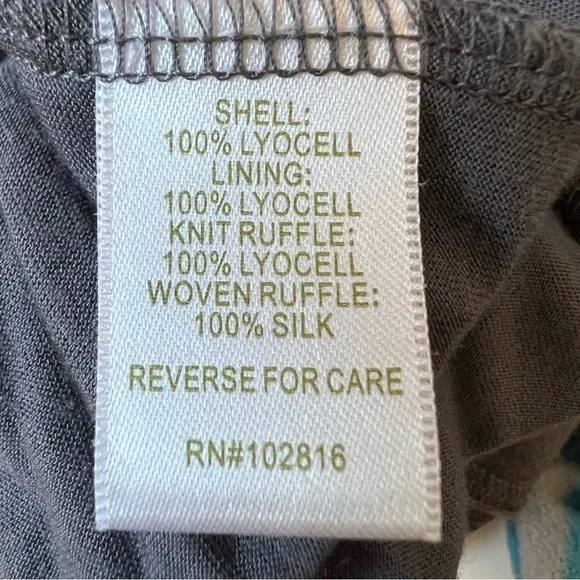Garnet Hill Cascading Ruffles Silk Lyocell Tiered Sleeveless Dress Grey XS