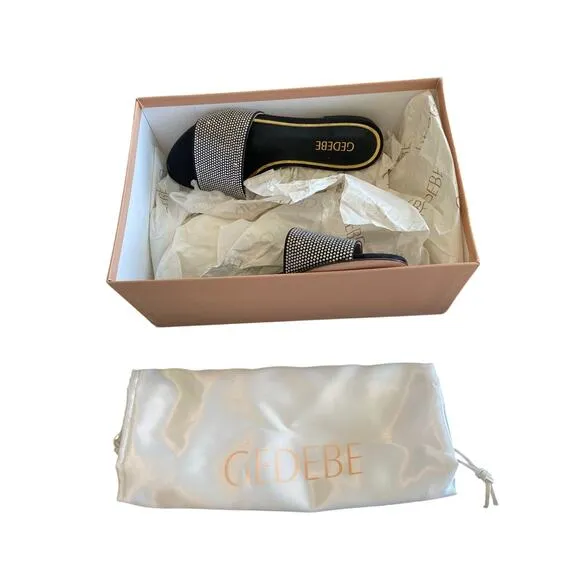 GEDEBE Cassis Sandals Rhinestone Flat Embellished Slides Party Vacation Sz 6