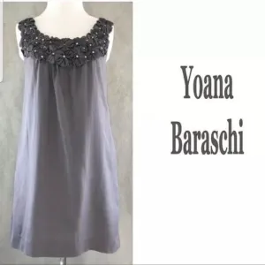 Giana Baraschi Anthropologie Gray Sleeveless Flower Silk Cotton Shift Dress Sz M