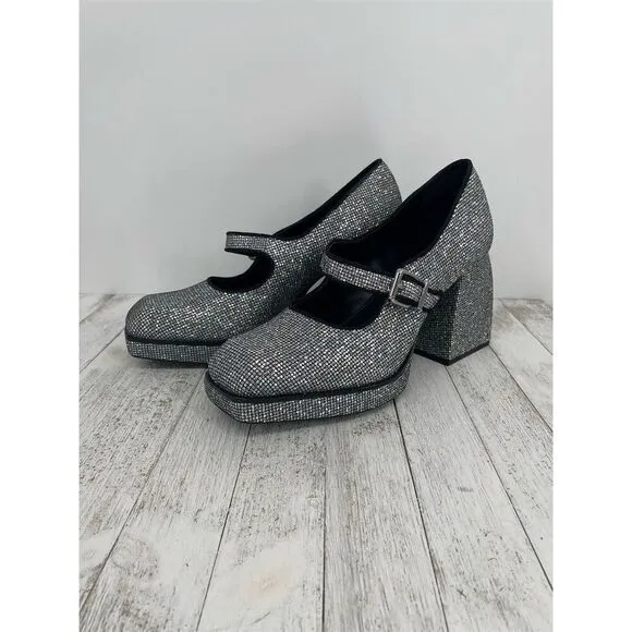 Gianni Bini 2-Night Disco Glitter Silver Rhinestone Platform Pumps Size 10M