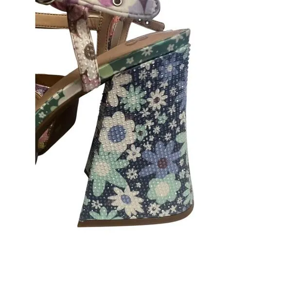 Gianni Bini Platform Sandals Womens 10 Multicolor Floral Ankle Strap Retro Boho
