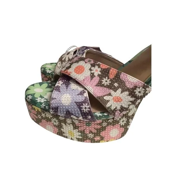 Gianni Bini Platform Sandals Womens 10 Multicolor Floral Ankle Strap Retro Boho