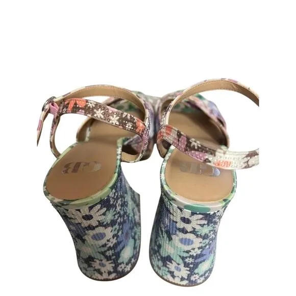 Gianni Bini Platform Sandals Womens 10 Multicolor Floral Ankle Strap Retro Boho