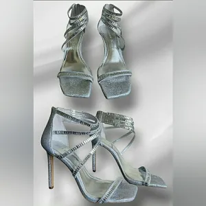 Gianni Bini Silver Rinestone Sparkling Stiletto Formal Dress Sandals New