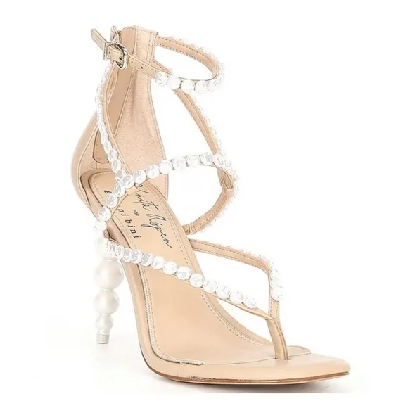 Gianni Bini x Venita Aspen Esme Leather Pearl Studded Thong Dress Sandals