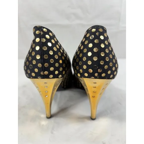 Gianni Versace Black and Gold Polka Dot Pumps Size 5.5