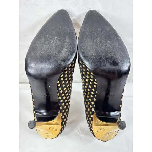 Gianni Versace Black and Gold Polka Dot Pumps Size 5.5