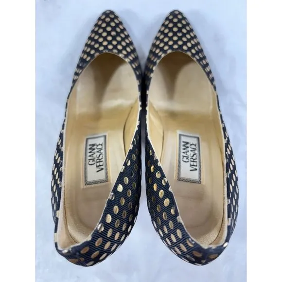 Gianni Versace Black and Gold Polka Dot Pumps Size 5.5