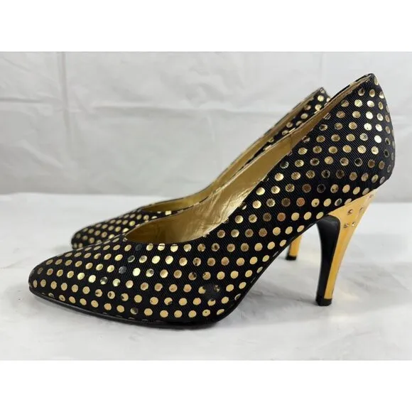 Gianni Versace Black and Gold Polka Dot Pumps Size 5.5