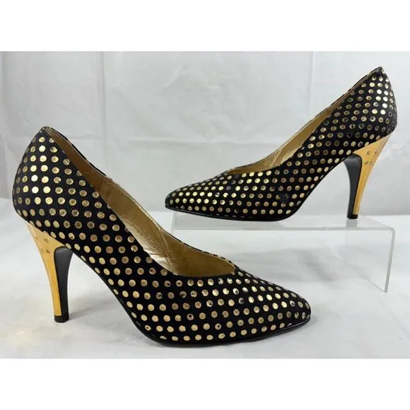 Gianni Versace Black and Gold Polka Dot Pumps Size 5.5
