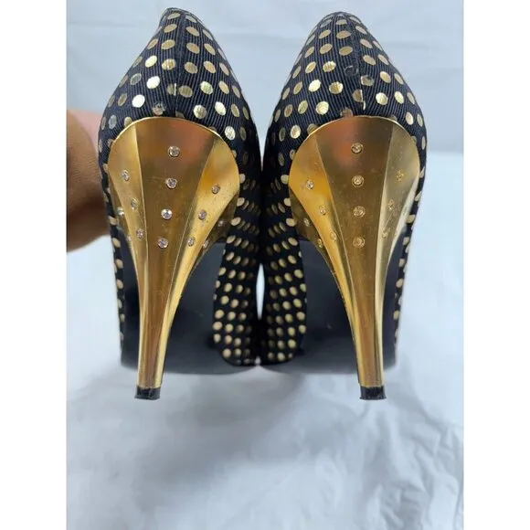 Gianni Versace Black and Gold Polka Dot Pumps Size 5.5