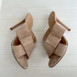Gianvito Rossi Beige Tan Crisscross Suede Bow Open Toe Heels Sandals 105mm Mule