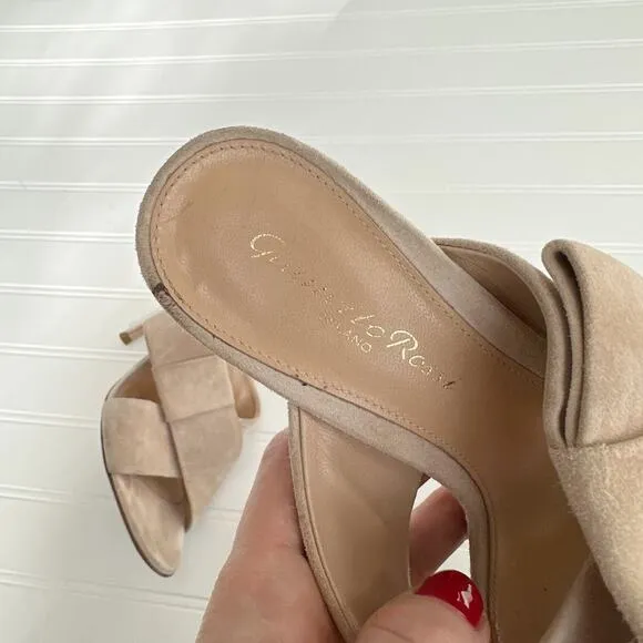 Gianvito Rossi Beige Tan Crisscross Suede Bow Open Toe Heels Sandals 105mm Mule