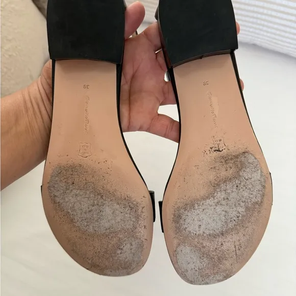 Gianvito Rossi Black Leather Portofino Flat Sandals Size EU 39 US 8.5