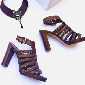 Gianvito Rossi Luggage Braid Block Heel Sandal