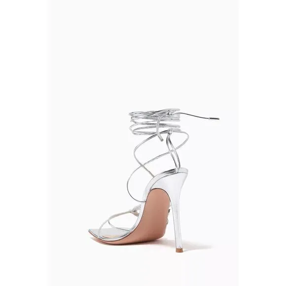 Gianvito Rossi Metallic Leather Ankle Strap Stiletto Sandals Silver - 38 (8)