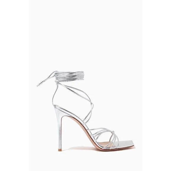 Gianvito Rossi Metallic Leather Ankle Strap Stiletto Sandals Silver - 38 (8)