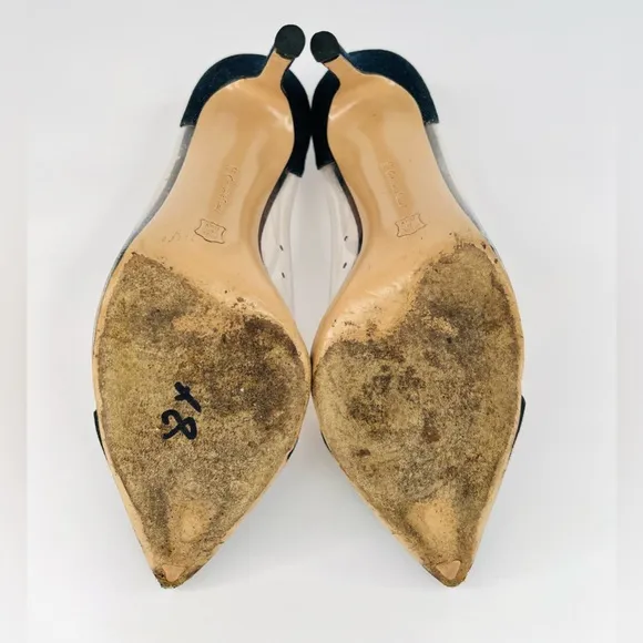 GIANVITO ROSSI Plexi 105mm Navy Blue Denim Pointed Toe Pumps Size EU 38