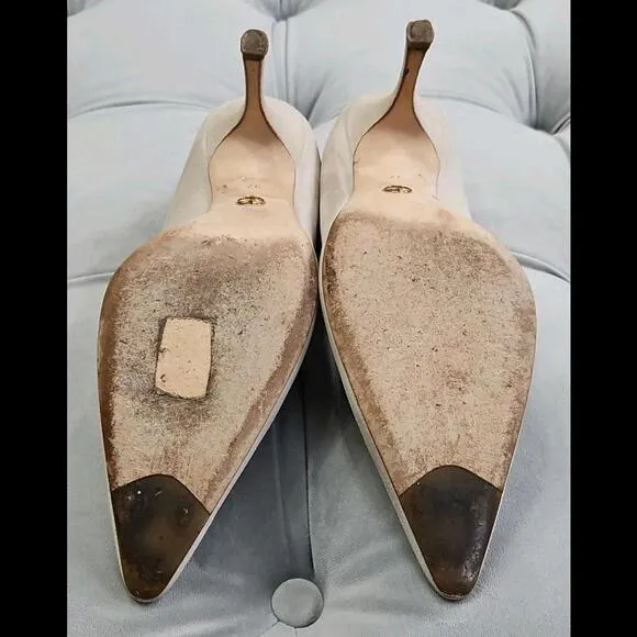 GIORGIO ARMANI Italy Beige Suede Heels Womens Shoes 37 7