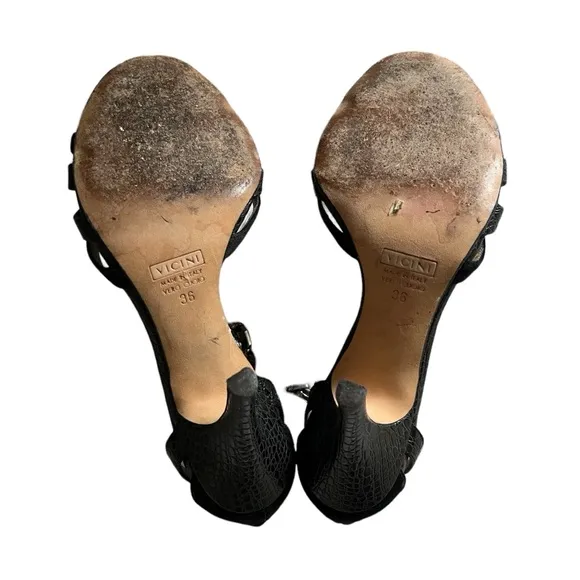 Giuseppe Zanotti black leather satin ankle strap shoes heels 👠 36-6