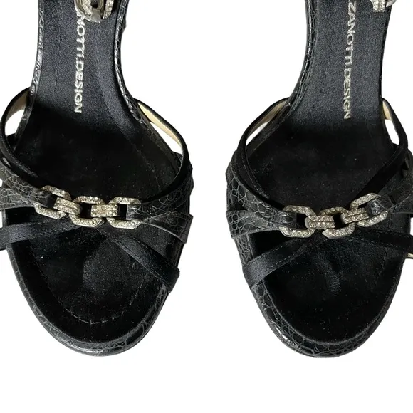 Giuseppe Zanotti black leather satin ankle strap shoes heels 👠 36-6