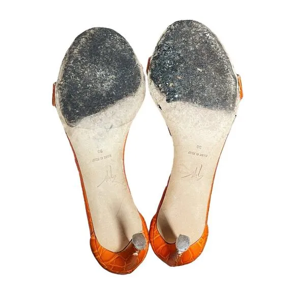 Giuseppe Zanotti Orange Croc Embossed Ankle Strap Neyla Heeled Sandals - 38