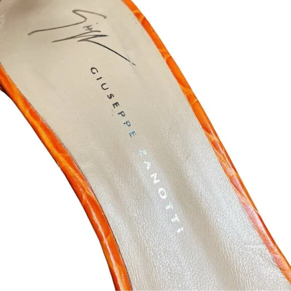 Giuseppe Zanotti Orange Croc Embossed Ankle Strap Neyla Heeled Sandals - 38