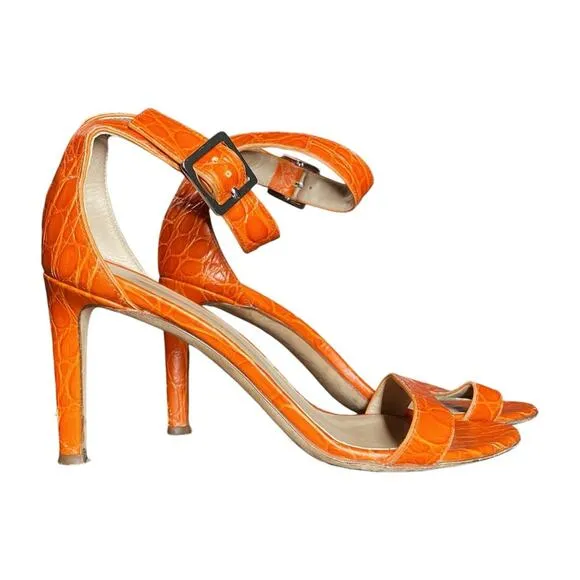 Giuseppe Zanotti Orange Croc Embossed Ankle Strap Neyla Heeled Sandals - 38