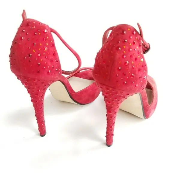 Glint Stunning Strawberry Red Glitter Stiletto High Heels Sparkle Glam Size 9