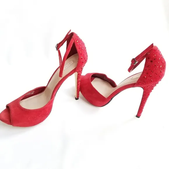 Glint Stunning Strawberry Red Glitter Stiletto High Heels Sparkle Glam Size 9