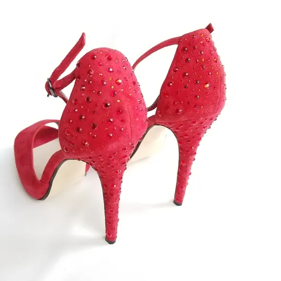 Glint Stunning Strawberry Red Glitter Stiletto High Heels Sparkle Glam Size 9