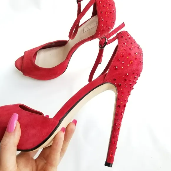 Glint Stunning Strawberry Red Glitter Stiletto High Heels Sparkle Glam Size 9