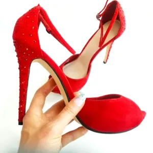 Glint Stunning Strawberry Red Glitter Stiletto High Heels Sparkle Glam Size 9