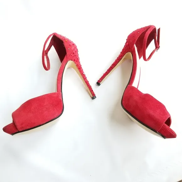 Glint Stunning Strawberry Red Glitter Stiletto High Heels Sparkle Glam Size 9
