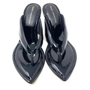Good American Clear Wedge Black Sandal Heels Size 7.5 GA077P-X