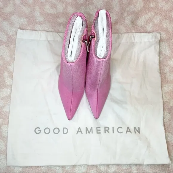 Good American Emma High Bootie Pointed Toe in Pink With Dust Bag 4 NWOT