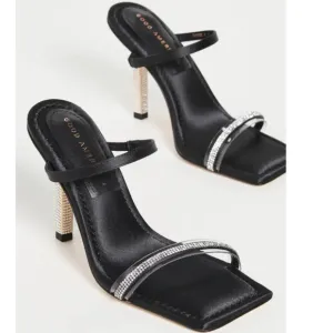 Good American Rhinestone Satin Square Toe Strappy Sandals In Black Size 13 New