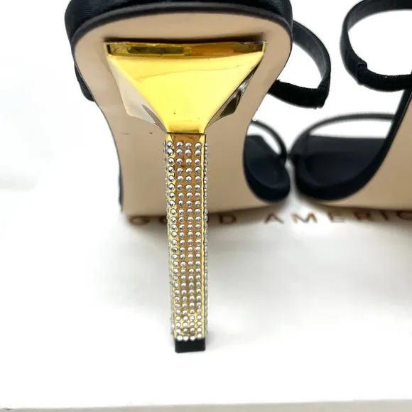 Good American Rhinestone Satin Square Toe Strappy Sandals In Black Size 9 New