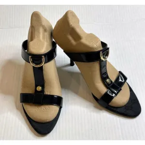 Gucci Abbey Insignia Patent Leather T-Strap Sandals Mules Women's Size 9B