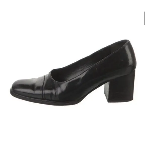 Gucci Authentic Vintage Solid Black Leather Block Heel Pumps Heels 6.5