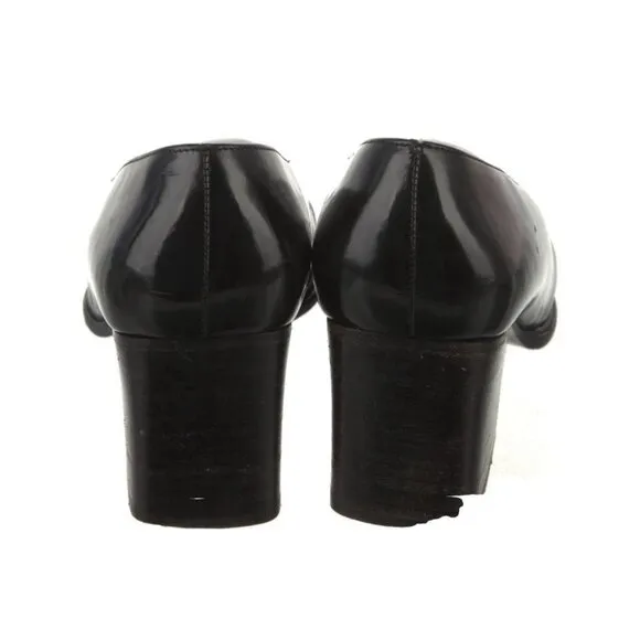 Gucci Authentic Vintage Solid Black Leather Block Heel Pumps Heels 6.5