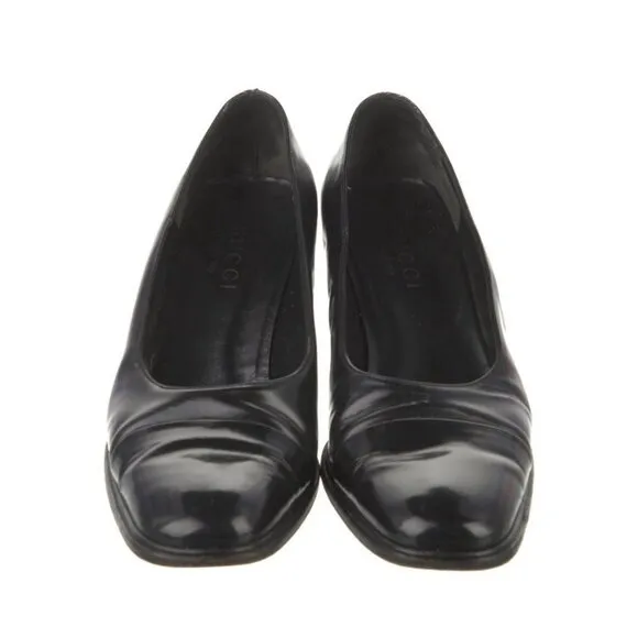 Gucci Authentic Vintage Solid Black Leather Block Heel Pumps Heels 6.5