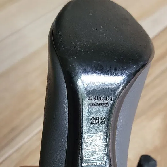 Gucci Calfskin Grey Leather Peeps Pumps Shoes. Eur. 38.5