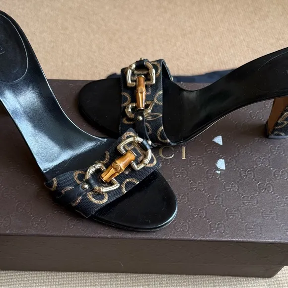 Gucci Horse-bit Black and Brown Heeled MulesMAKE ME AN OFFER