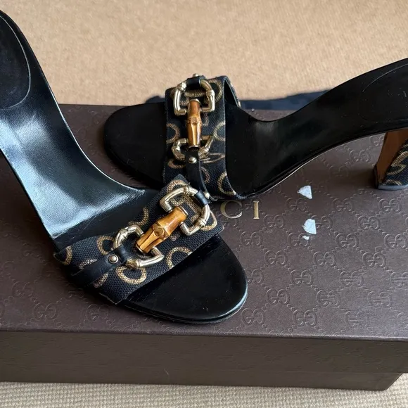 Gucci Horse-bit Black and Brown Heeled MulesMAKE ME AN OFFER